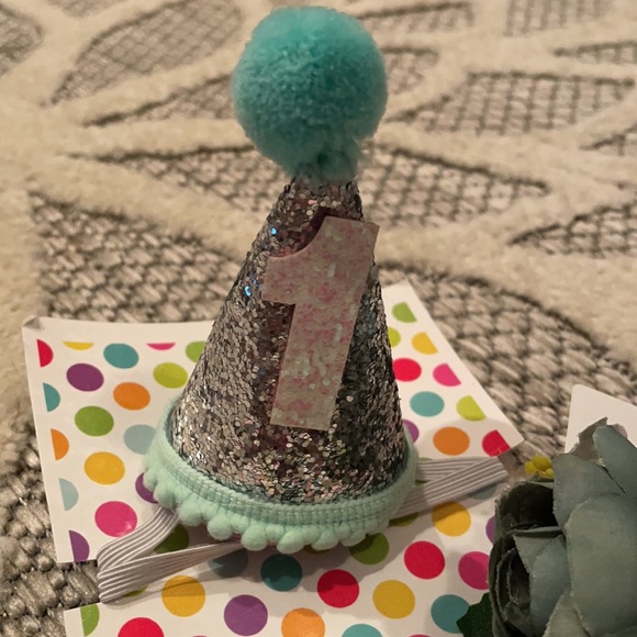 NWOT Boutique 1st Birthday Party Hat & Floral Headband-Set of 2 - Picture 3 of 3